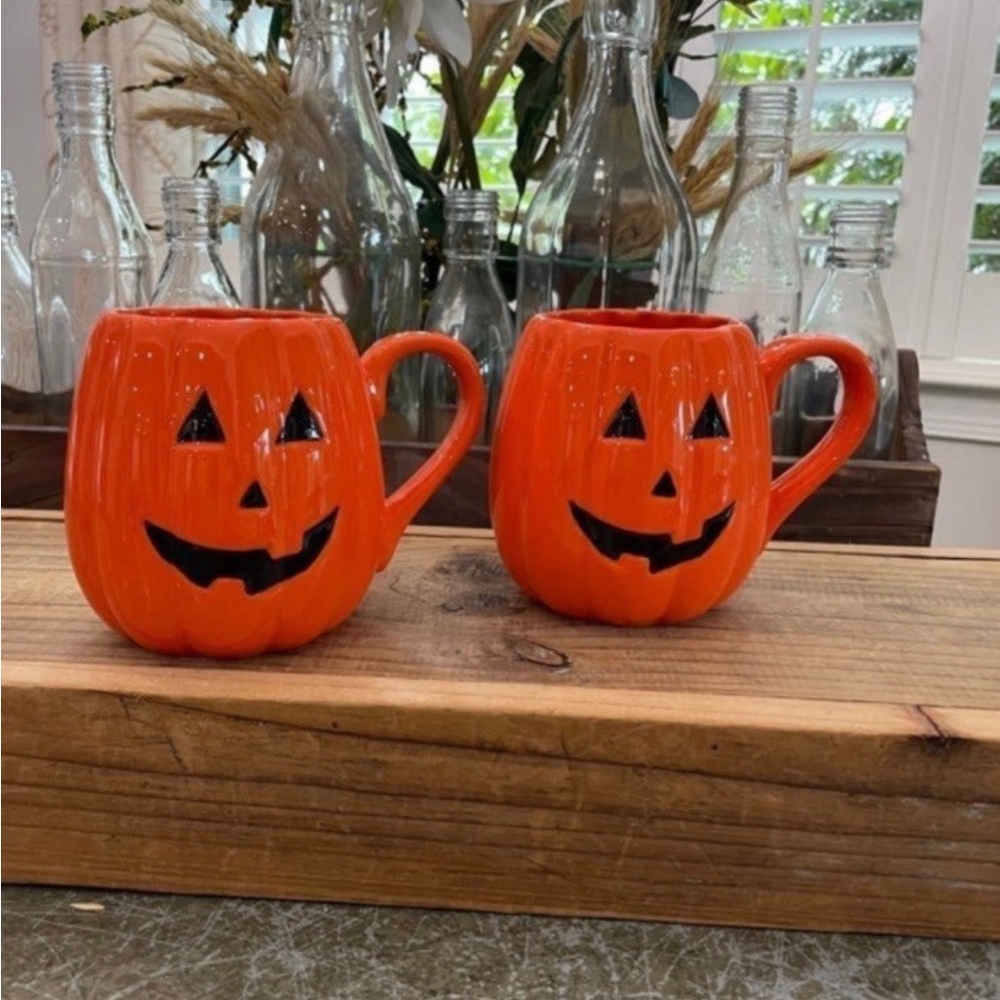 LANG DESIGNS CERAMIC “ORANGE JACK O LANTERN MUGS